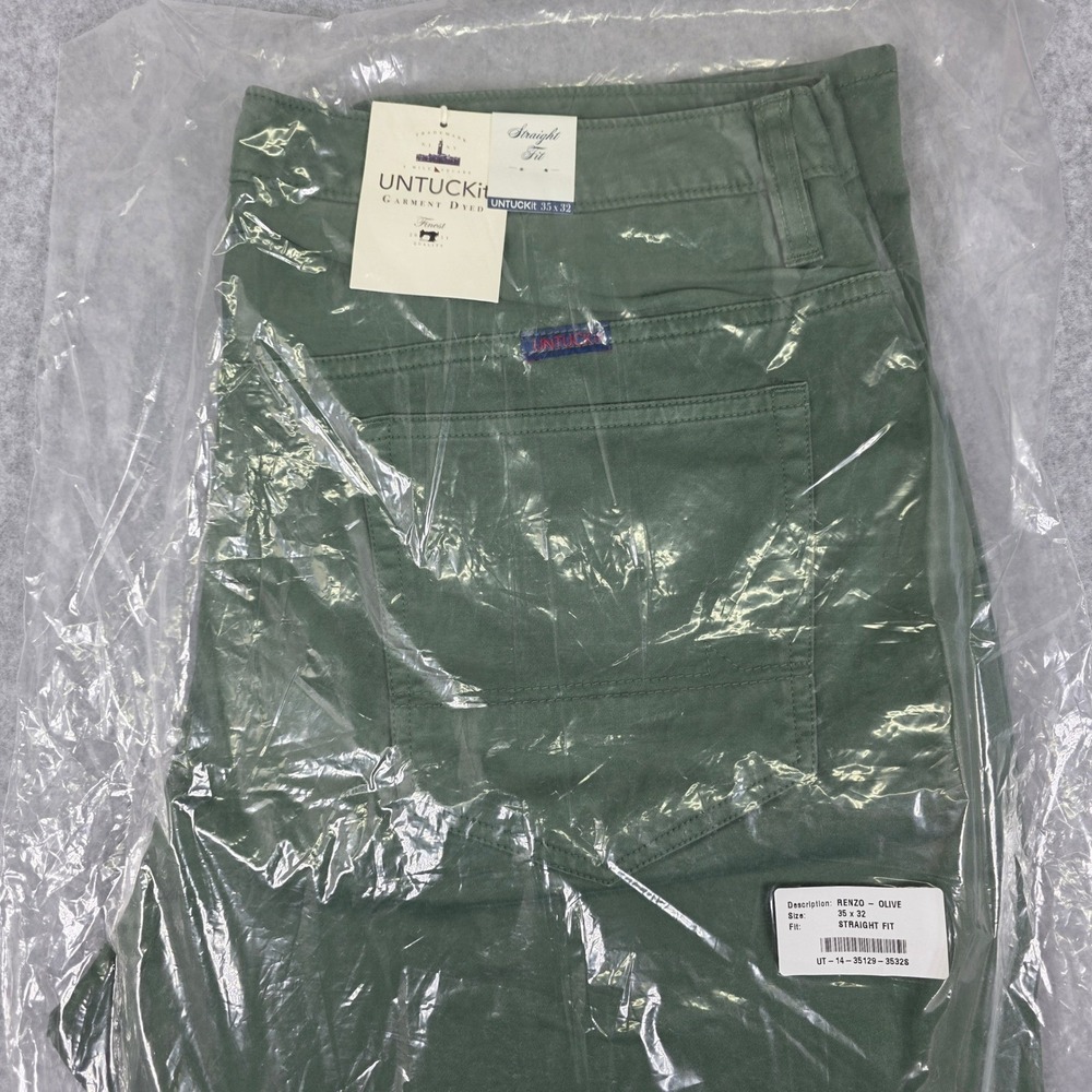 UNTUCKit Renzo Pants Men's 35x32 Olive Green Pima Cotton‎ Stretch Straight Fit